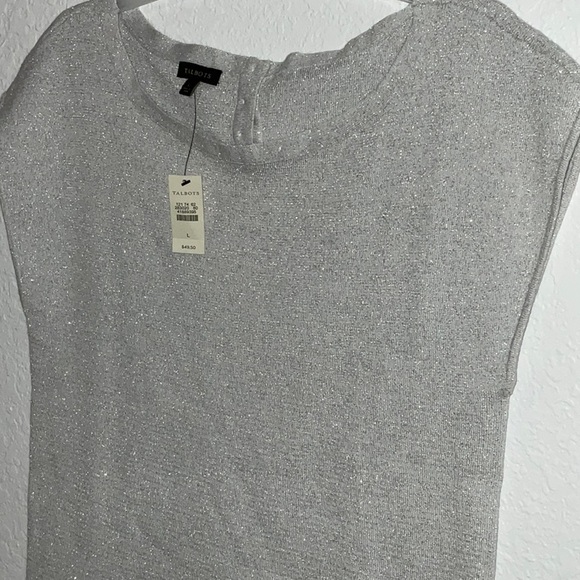 NEW TALBOT’S cap sleeve white sparkle/silver metallic size L - Picture 3 of 4